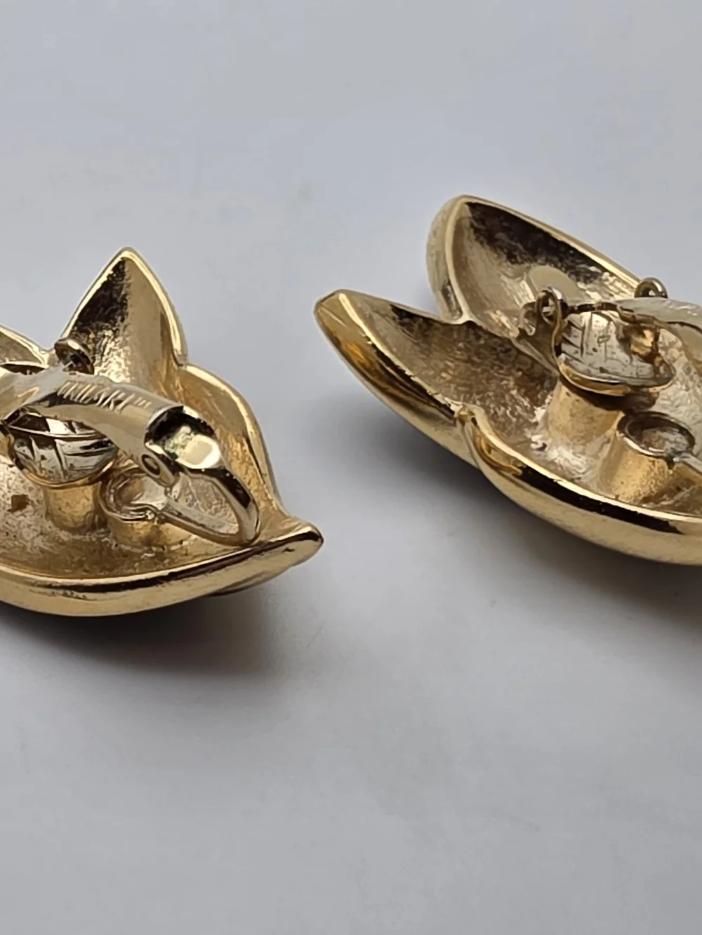 Trifari Gold-Tone Earrings with Deep Purple Enamel Petals